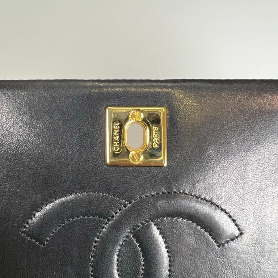 CHANEL VINTAGE口蓋包CF20羊皮黑 1開-9