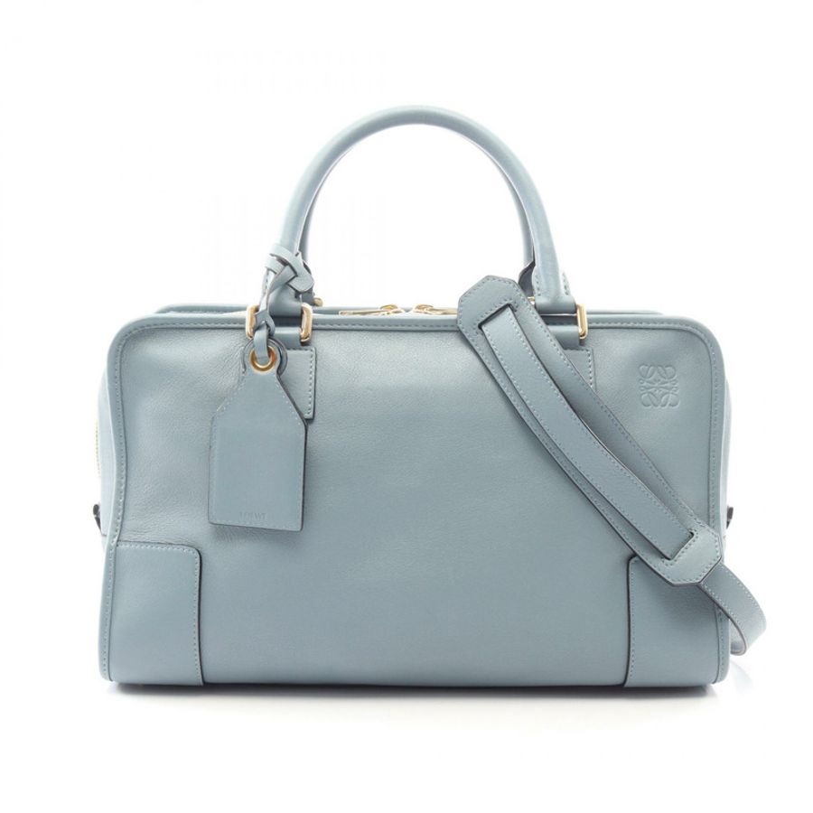 LOEWE Amazona 36 斜背單肩手提包 皮革 藍色 二手 女士-0