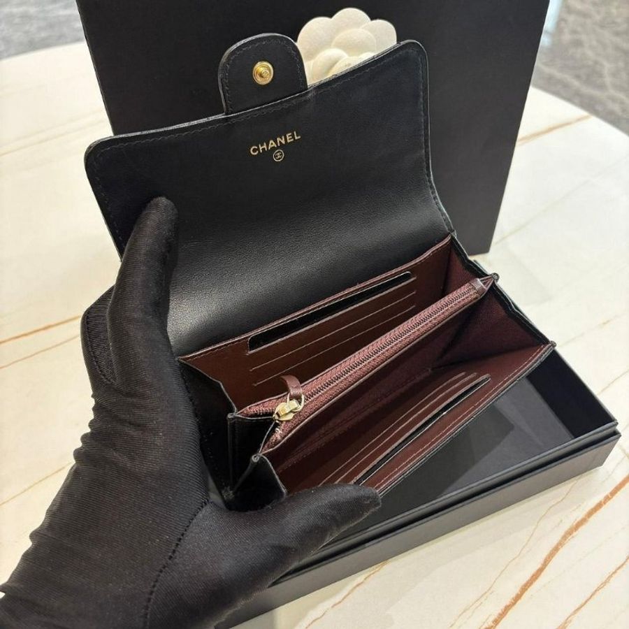 CHANEL 經典菱格黑金口蓋中夾-5