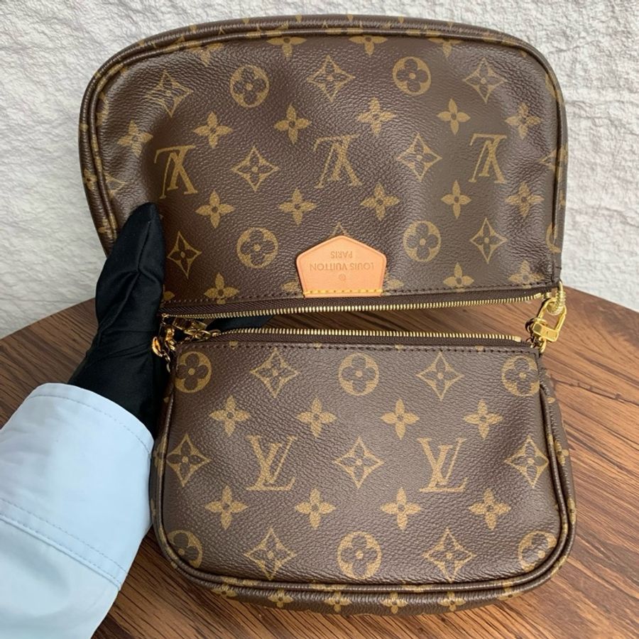 路易威登LOUIS VUITTON Multi Pochette Accessoires 棕色老花五合一 麻將包腋下包手拿包斜挎包單肩包 肉粉色肩帶 金扣-2