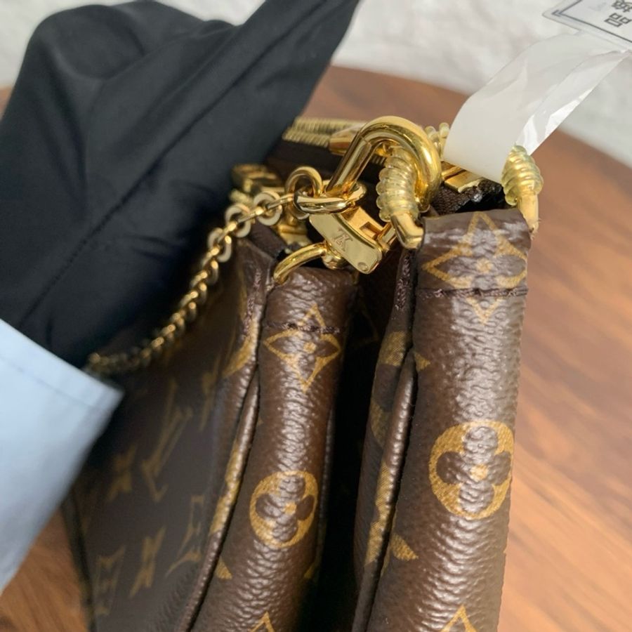 路易威登LOUIS VUITTON Multi Pochette Accessoires 棕色老花五合一 麻將包腋下包手拿包斜挎包單肩包 肉粉色肩帶 金扣-3