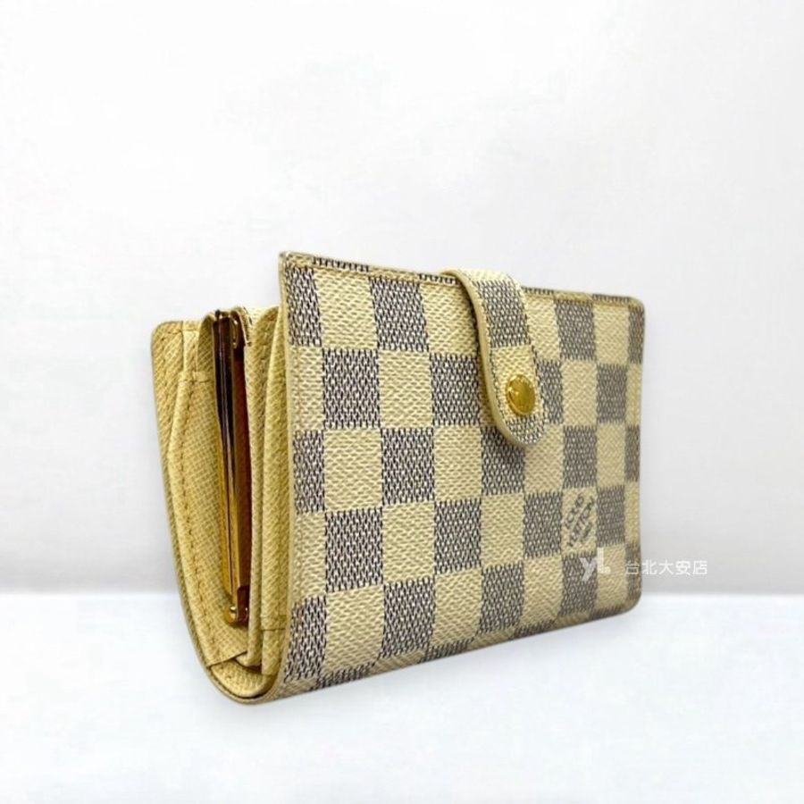 A13255-LV 白色棋盤格釦式4卡口金零錢袋金釦中夾N61676-1