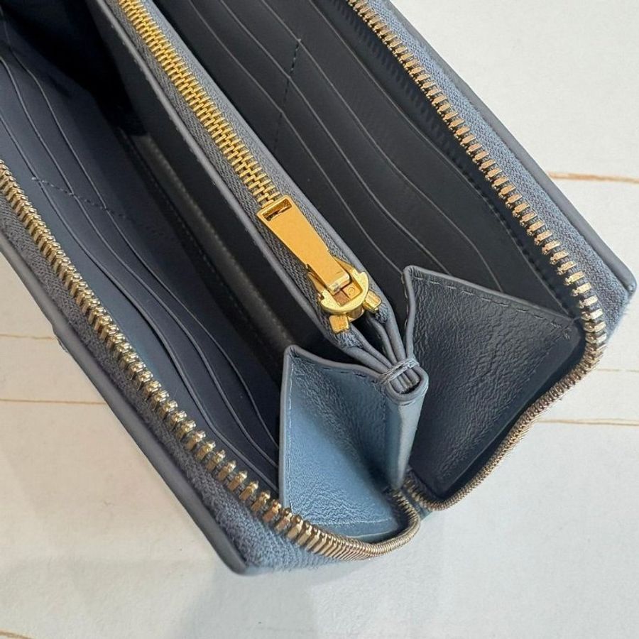 BOTTEGA VENETA 經典大格編織小牛皮拉鍊長夾(灰)-5