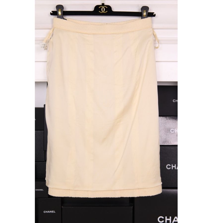 Chanel 98年奶白色羊毛双排扣上衣外套半裙套装-15
