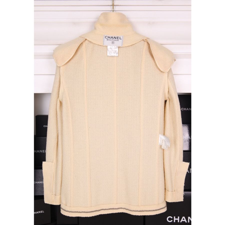 Chanel 98年奶白色羊毛双排扣上衣外套半裙套装-17