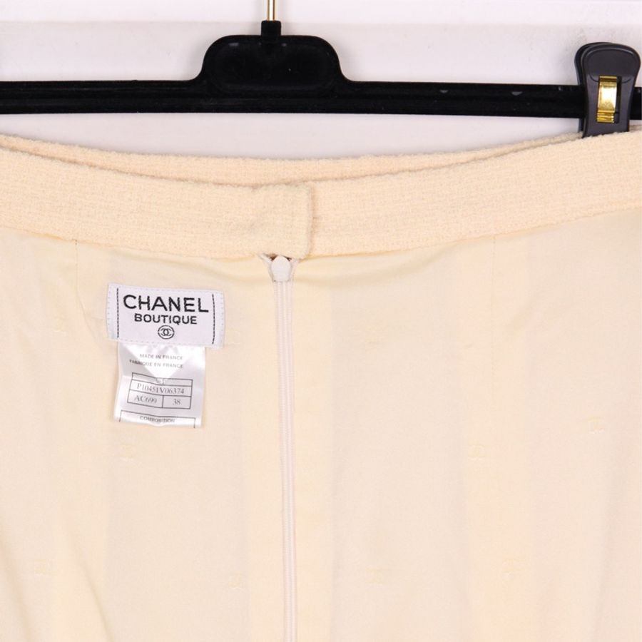 Chanel 98年奶白色羊毛双排扣上衣外套半裙套装-22