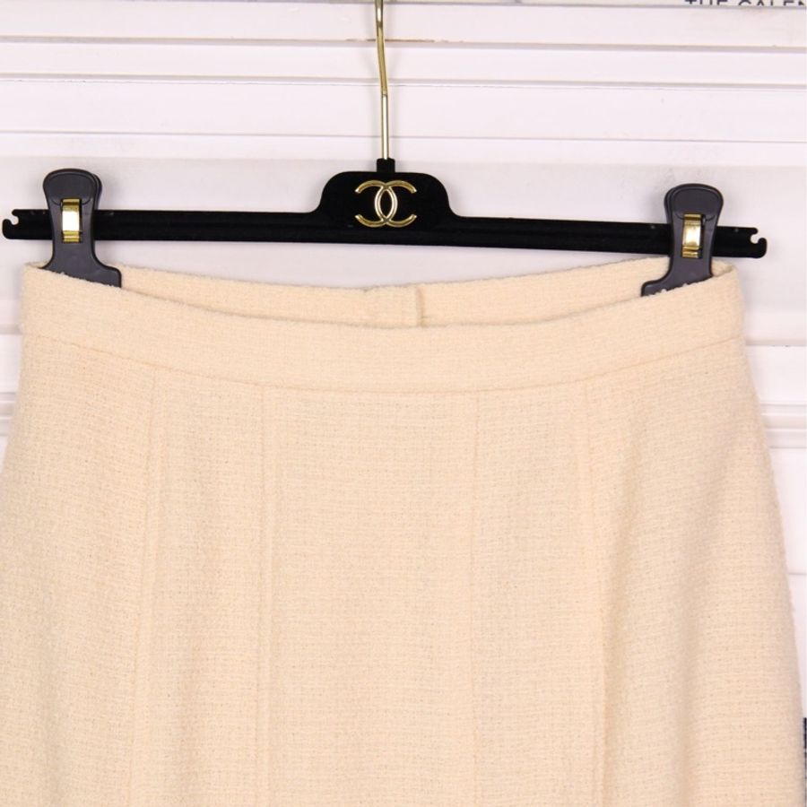 Chanel 98年奶白色羊毛双排扣上衣外套半裙套装-25