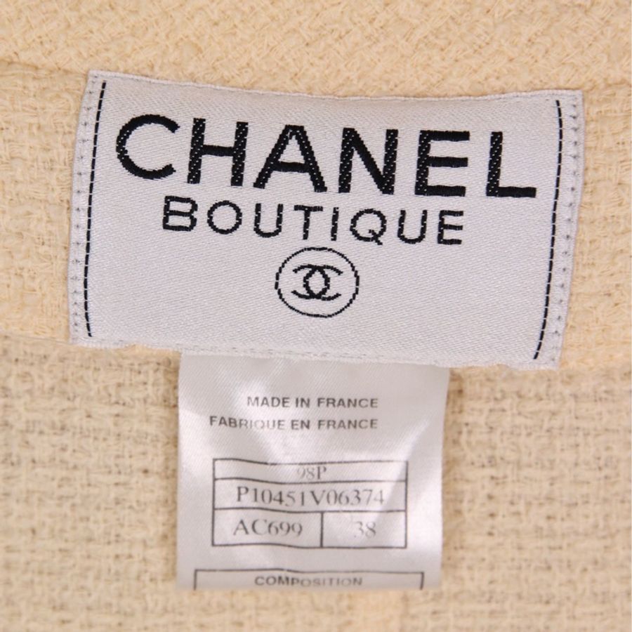 Chanel 98年奶白色羊毛双排扣上衣外套半裙套装-27