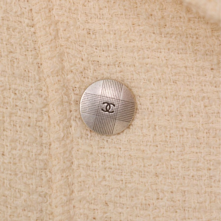 Chanel 98年奶白色羊毛双排扣上衣外套半裙套装-54