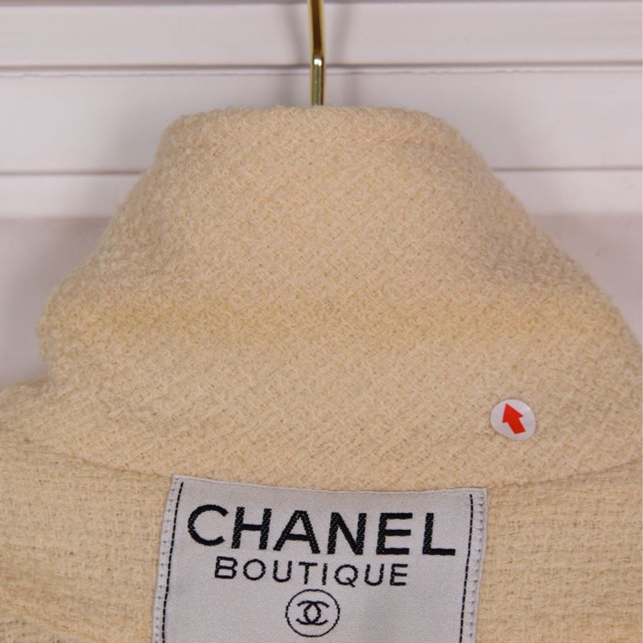 Chanel 98年奶白色羊毛双排扣上衣外套半裙套装-55