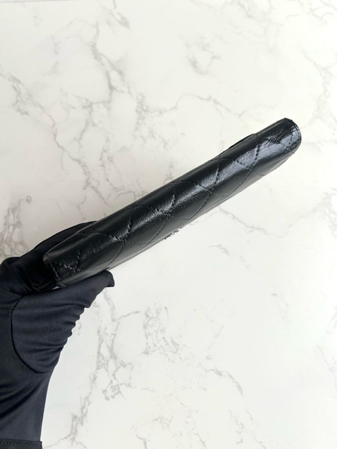 Chanel 黑色銀扣皮革長夾 錢包 皮夾 中古包 二手包 古董包 手拿-10