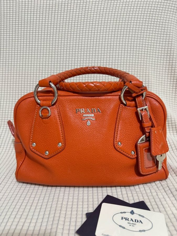 PRADA Vitello Daino Leather Bauletto Bowler Bag-5