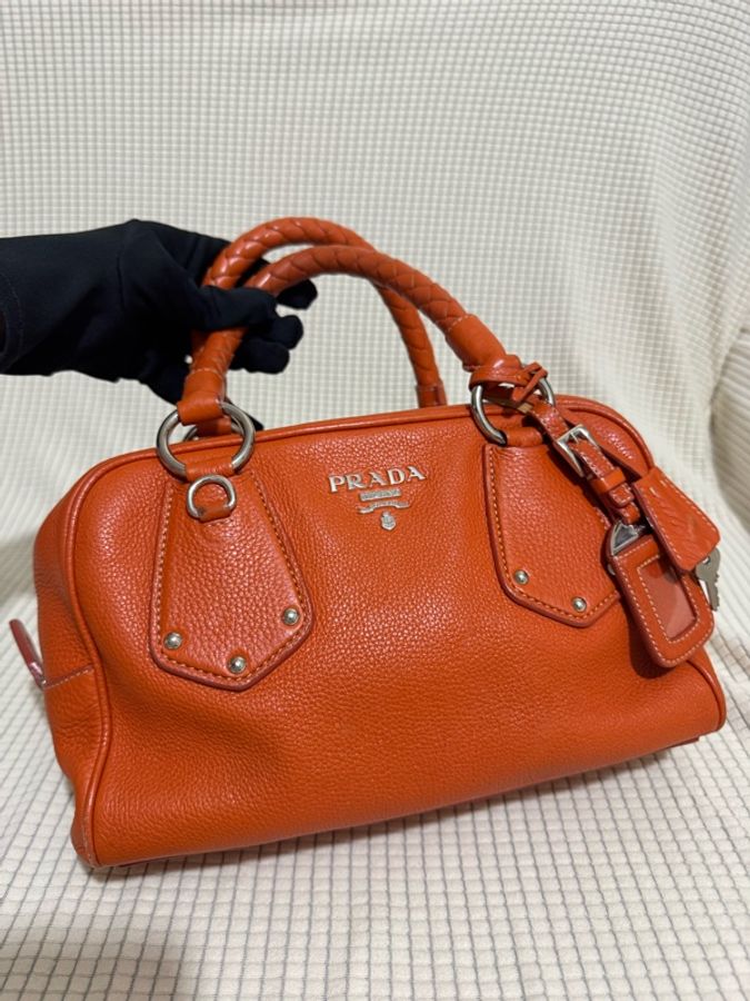PRADA Vitello Daino Leather Bauletto Bowler Bag-6