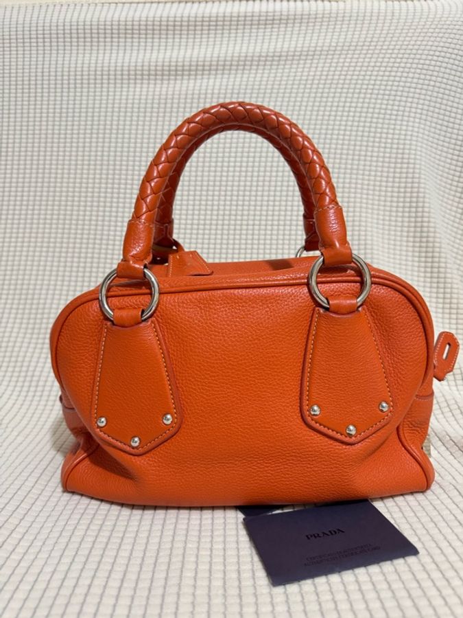 PRADA Vitello Daino Leather Bauletto Bowler Bag-9