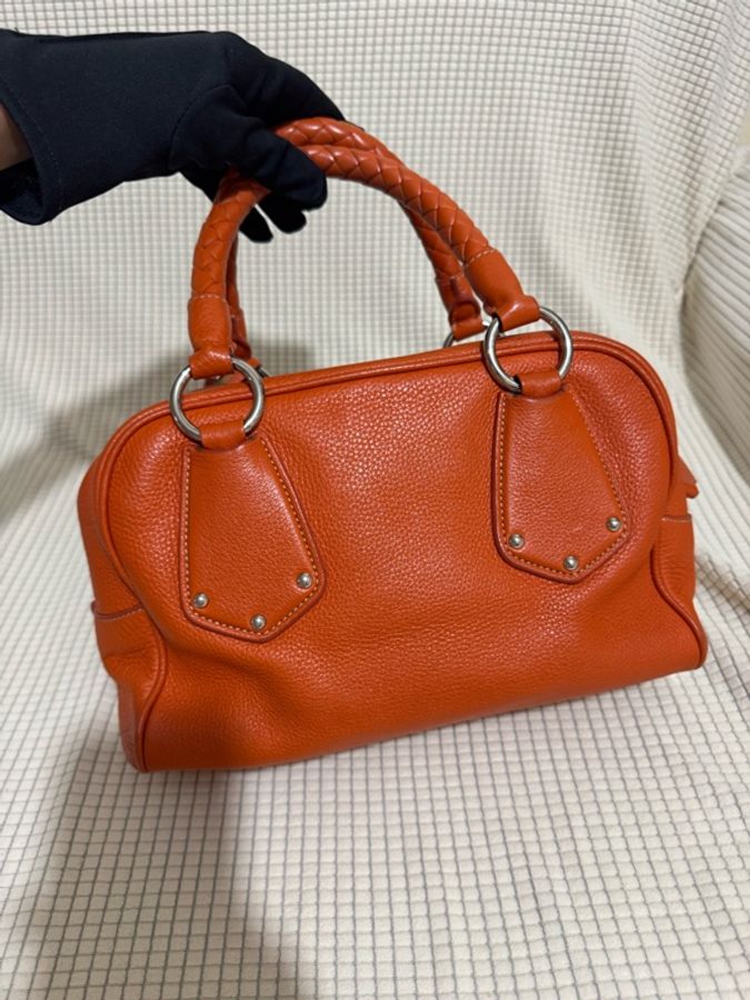 PRADA Vitello Daino Leather Bauletto Bowler Bag-10