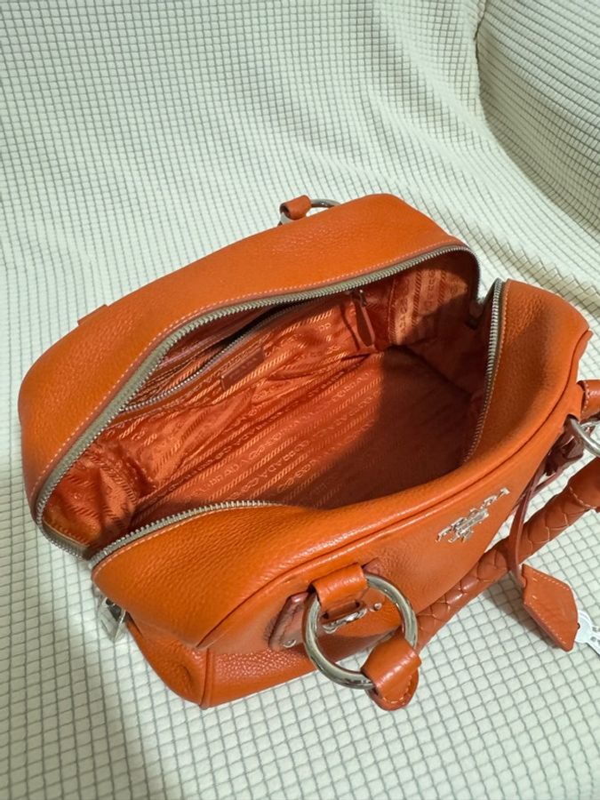 PRADA Vitello Daino Leather Bauletto Bowler Bag-13