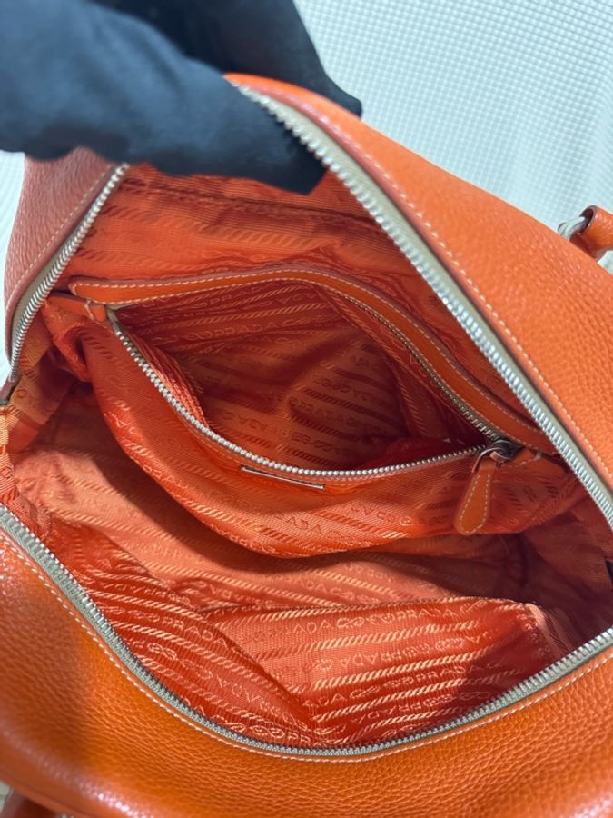 PRADA Vitello Daino Leather Bauletto Bowler Bag-15