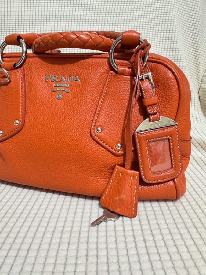 PRADA Vitello Daino Leather Bauletto Bowler Bag-18