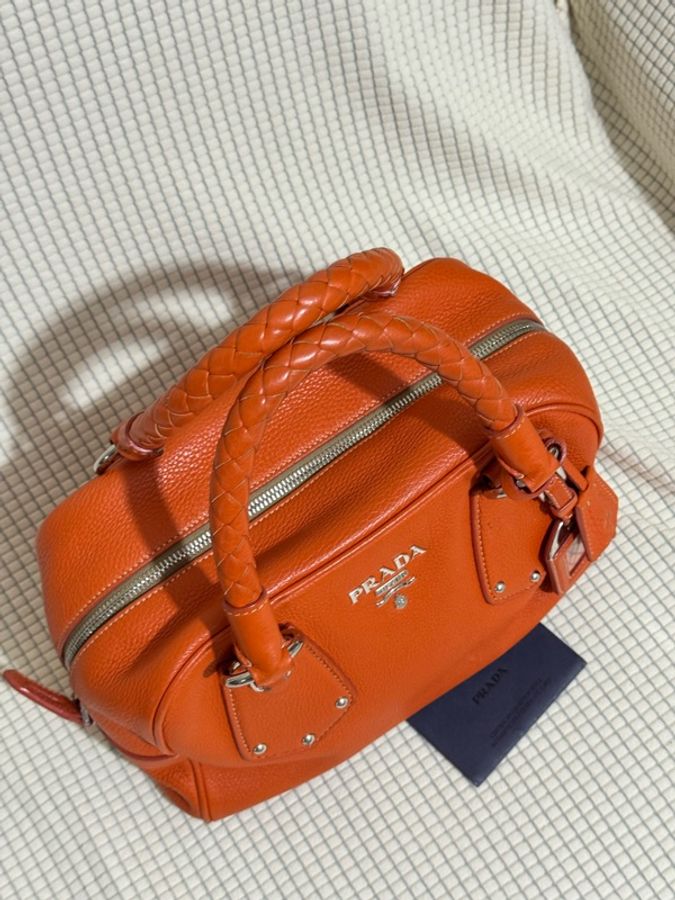 PRADA Vitello Daino Leather Bauletto Bowler Bag-19