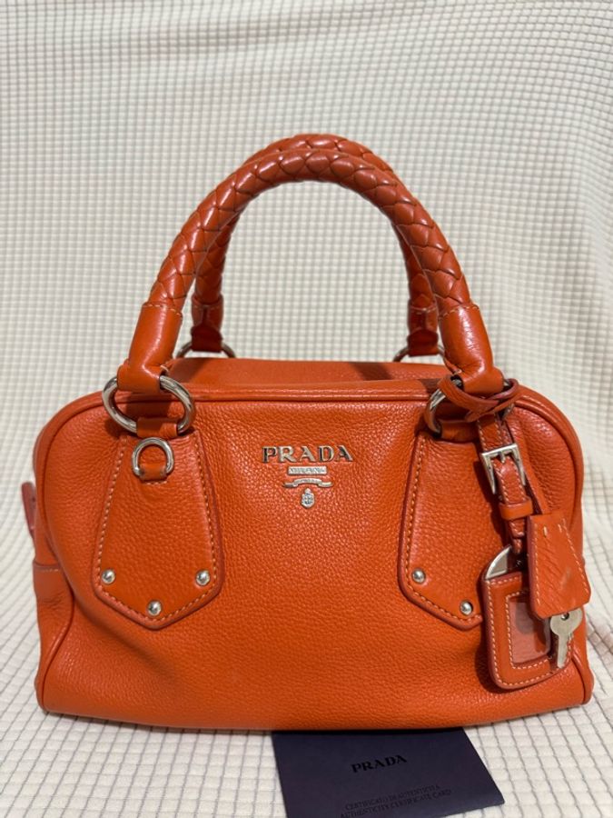 PRADA Vitello Daino Leather Bauletto Bowler Bag-20