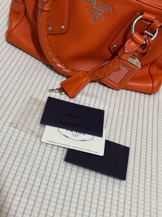 PRADA Vitello Daino Leather Bauletto Bowler Bag-22