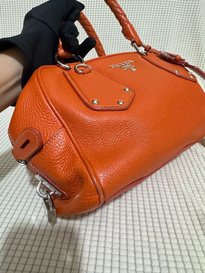 PRADA Vitello Daino Leather Bauletto Bowler Bag-24