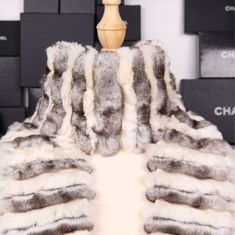 Chanel 白棕渐变兔毛皮草围巾-14