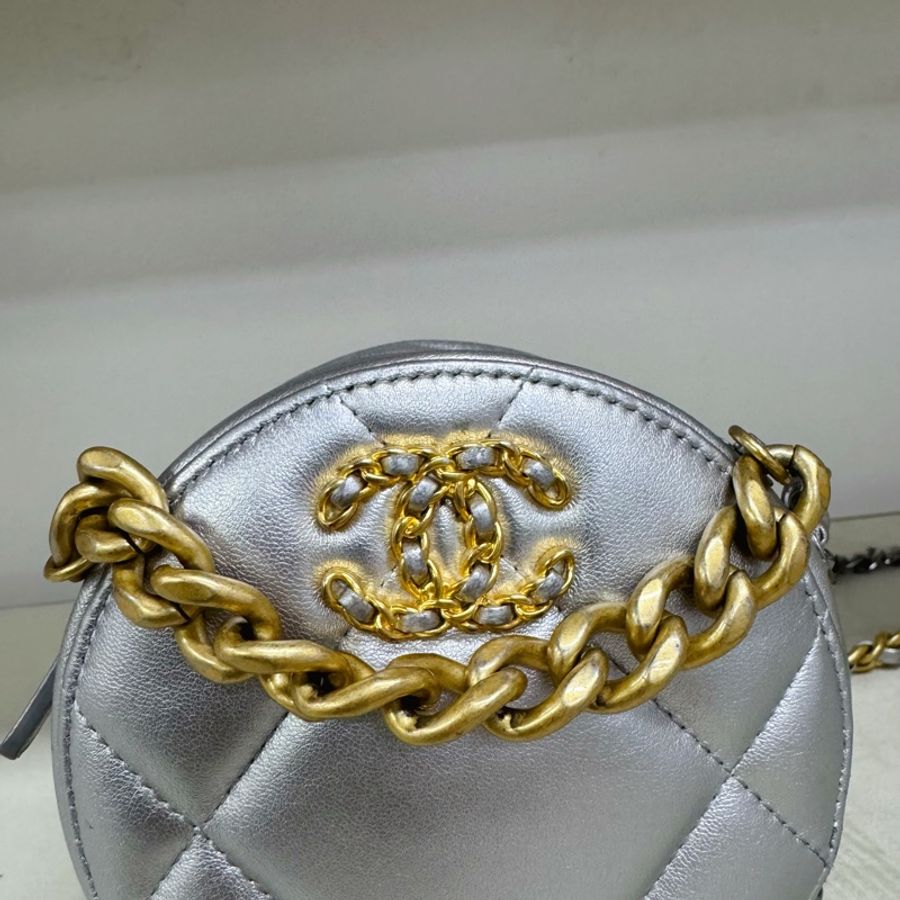 Chanel香奈兒 銀色19bag圓餅包手提斜挎包-2