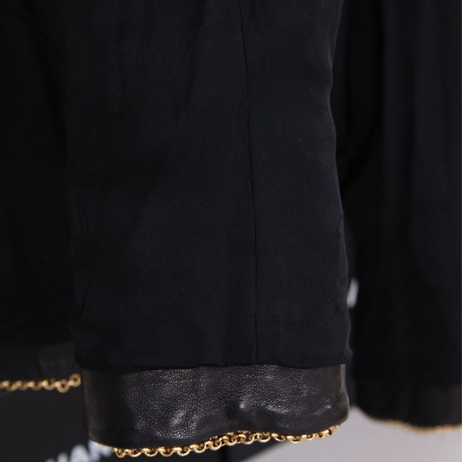 Chanel 11年拜占庭金色菱格纹链条小羊皮皮衣外套-25