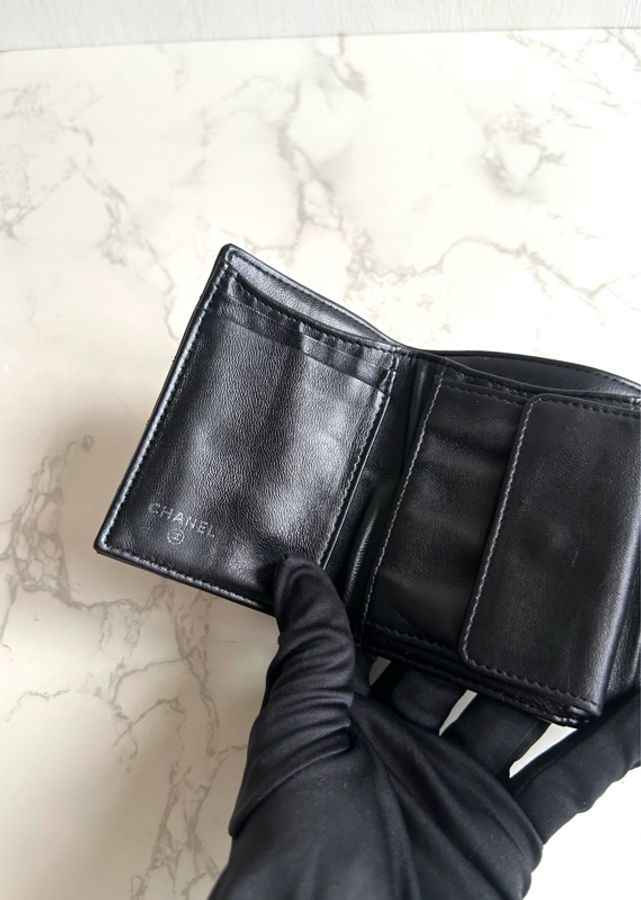 Chanel 黑色銀扣皮革短夾 錢包 皮夾 中古包 二手包 古董包 中夾-8