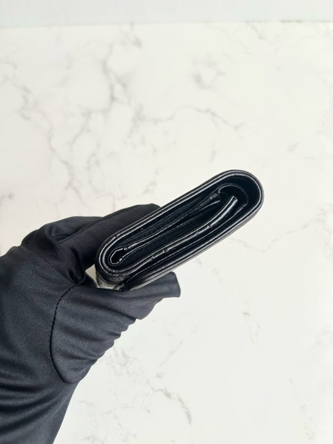 Chanel 黑色銀扣皮革短夾 錢包 皮夾 中古包 二手包 古董包 中夾-10