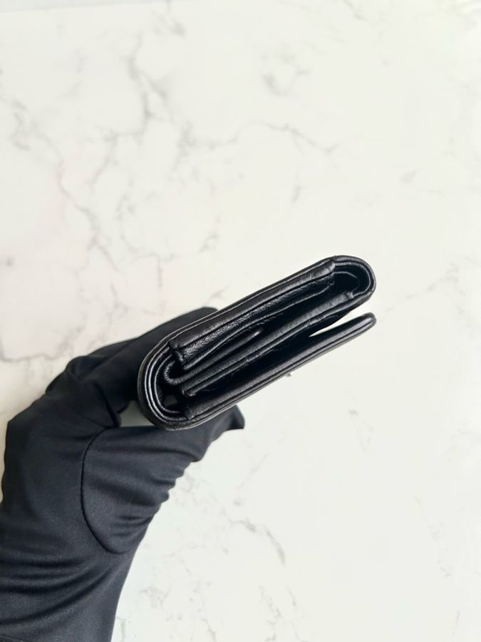Chanel 黑色銀扣皮革短夾 錢包 皮夾 中古包 二手包 古董包 中夾-12