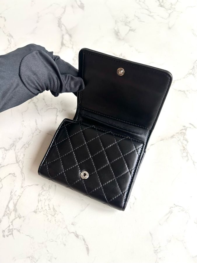 Chanel 黑色銀扣皮革短夾 錢包 皮夾 中古包 二手包 古董包 中夾-15