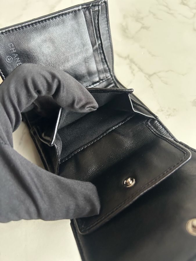 Chanel 黑色銀扣皮革短夾 錢包 皮夾 中古包 二手包 古董包 中夾-19