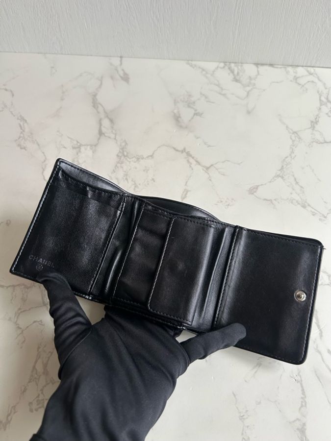 Chanel 黑色銀扣皮革短夾 錢包 皮夾 中古包 二手包 古董包 中夾-20