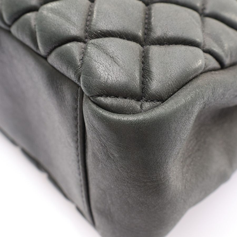 綠色 菱格紋 牛皮 New Bubble Tote 肩背包 銀扣【CHANEL 香奈兒】-14