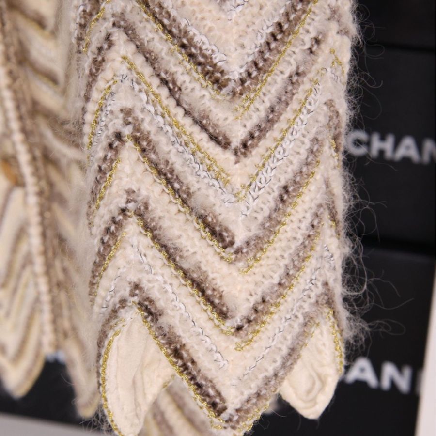 Chanel 18年汉堡系列米色斜纹软呢编织外套半裙套装-40