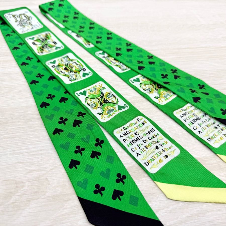 HERMES💚綠色撲克牌絲巾-2