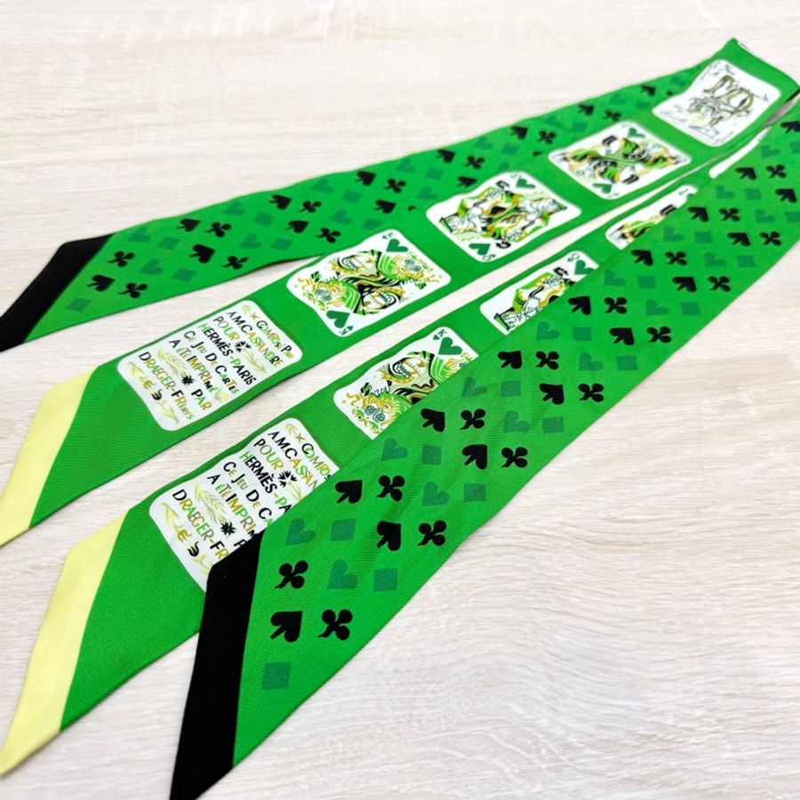 HERMES💚綠色撲克牌絲巾-3