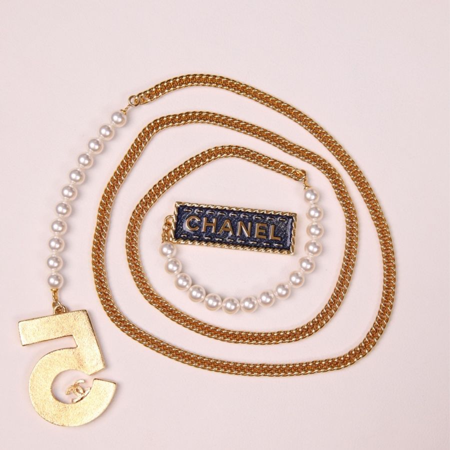 Chanel 24P珍珠5号字母吊坠吊坠长项链毛衣链-7