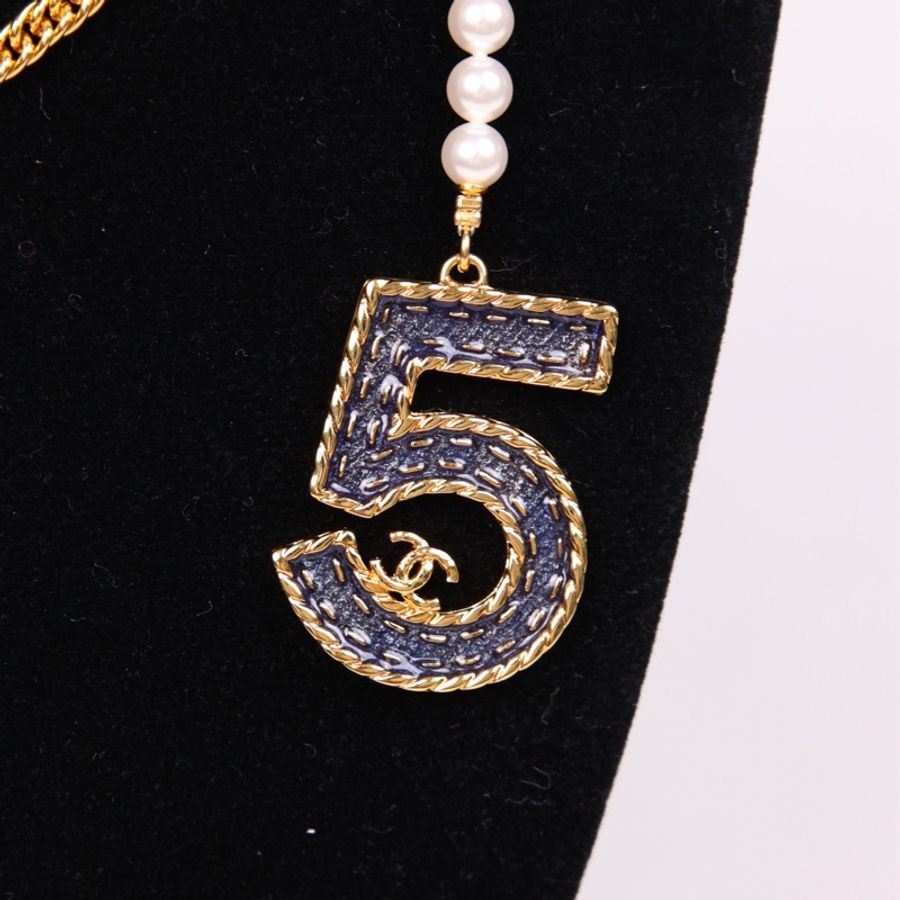 Chanel 24P珍珠5号字母吊坠吊坠长项链毛衣链-8