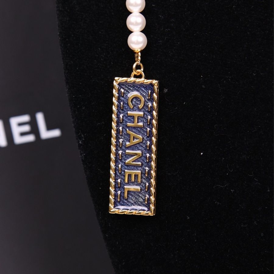Chanel 24P珍珠5号字母吊坠吊坠长项链毛衣链-9