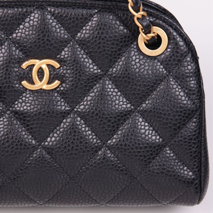 Chanel 24K黑金荔枝皮小号保龄球包单肩包-7