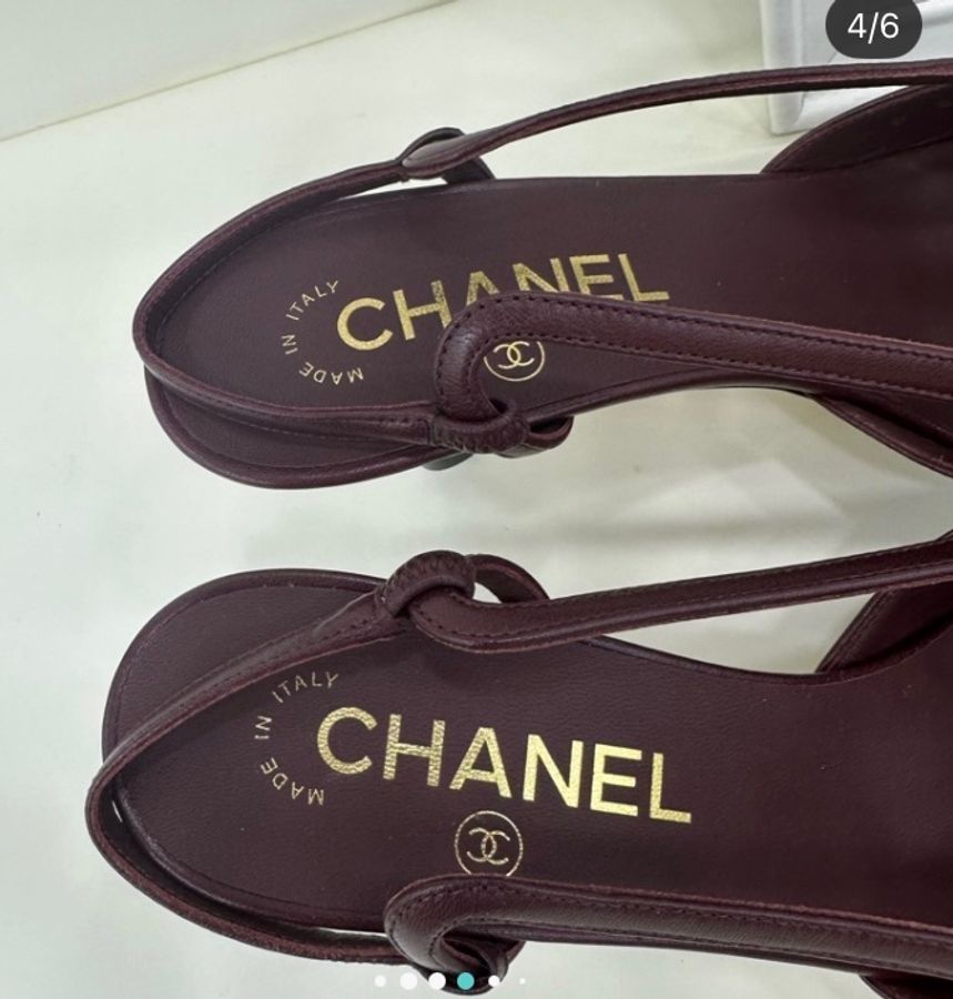 CHANEL 香奈兒 A級羊皮 後跟金屬logo 紅棕色高跟鞋-2