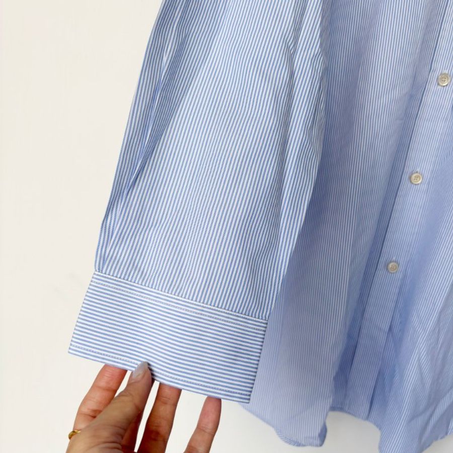 42號 ::GUCCI:: Striped cotton shirt in blue and white 藍白直紋 紅色刺繡襯衫-10