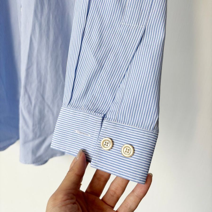 42號 ::GUCCI:: Striped cotton shirt in blue and white 藍白直紋 紅色刺繡襯衫-11