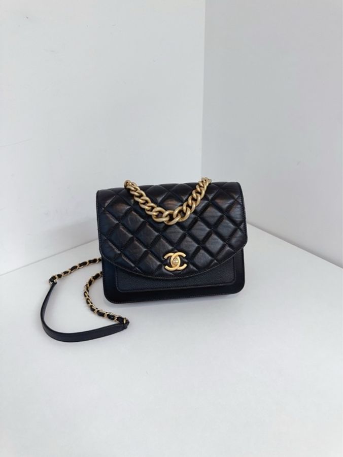 💎Chanel香奈兒|黑金孟買風琴郵差包 口蓋包|小號|98新28開-1