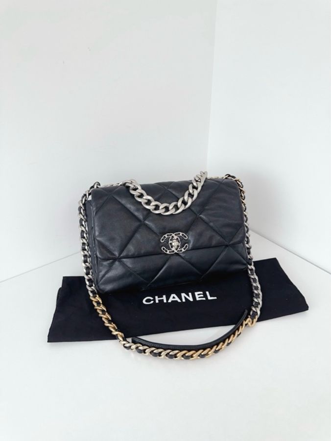 💎Chanel香奈兒|黑銀19Bag 大菱格金剛款枕頭包|中號30cm|98新芯片款-1