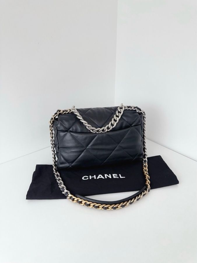 💎Chanel香奈兒|黑銀19Bag 大菱格金剛款枕頭包|中號30cm|98新芯片款-2