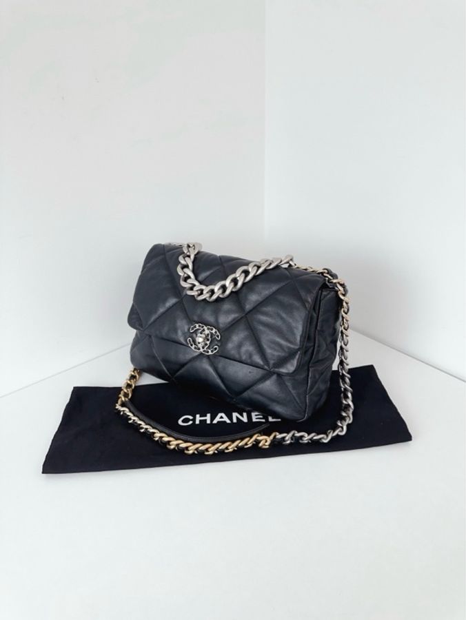 💎Chanel香奈兒|黑銀19Bag 大菱格金剛款枕頭包|中號30cm|98新芯片款-3